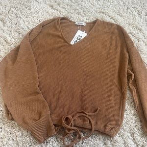 Brown Long Sleeve Tie Top